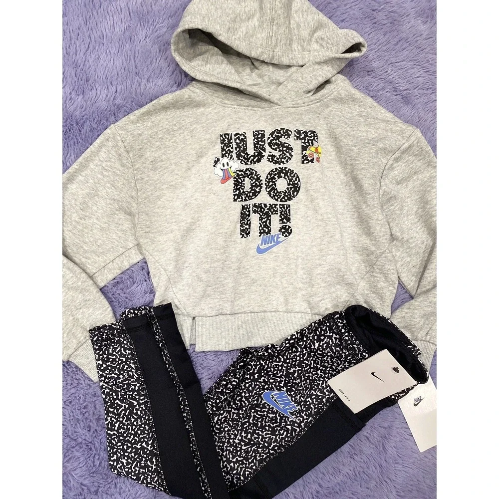 NWT Nike Girl's Cropped Pullover‎ Sweatshirt Pants Leggings 2pc Set Size 6